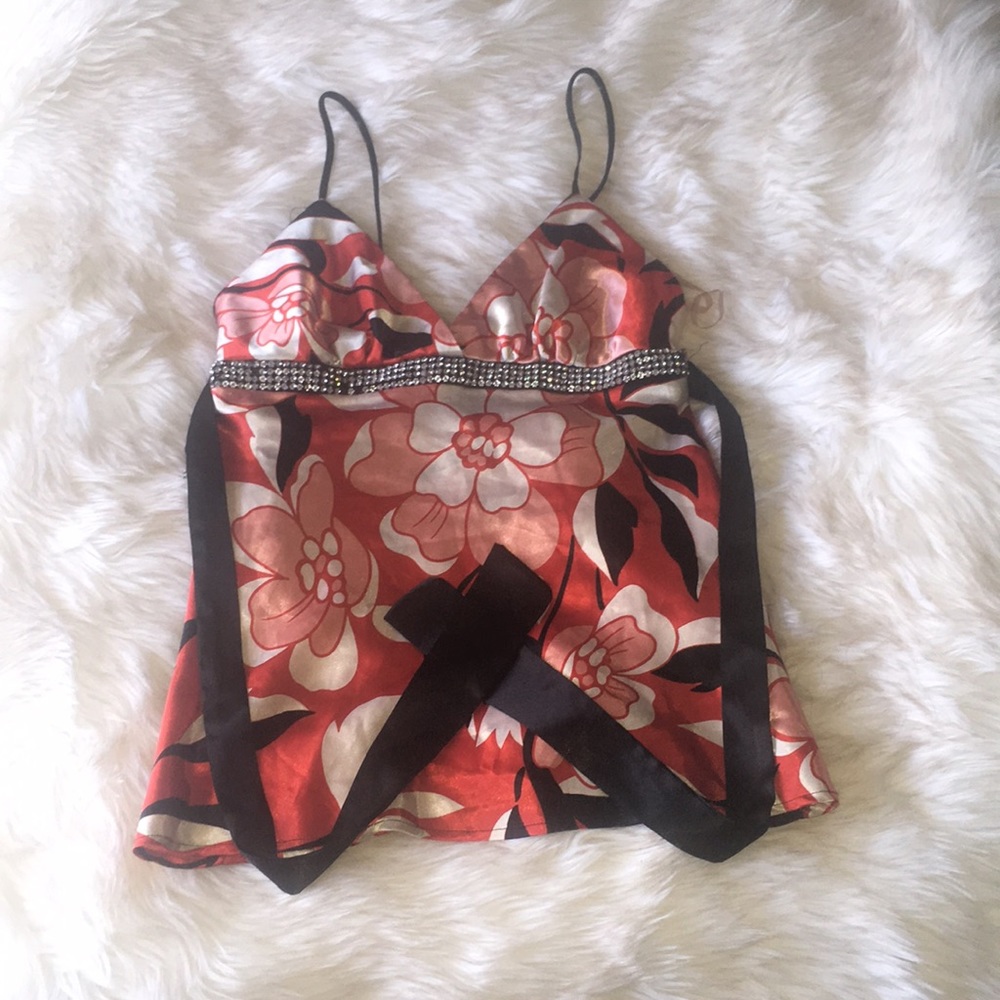 Sexy silk top with rhinestones